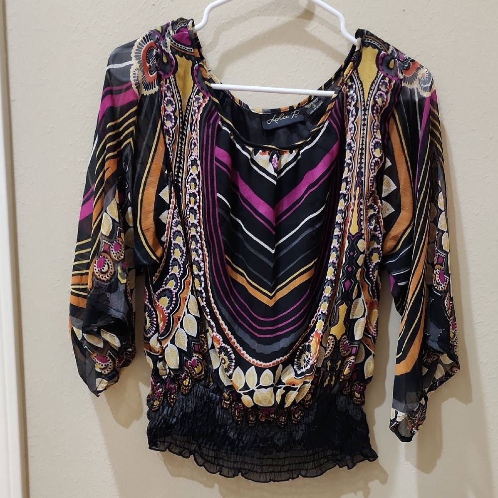 New York & Company Purple and Gold Dolman Sleeve Blouse